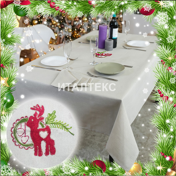 Новогодняя скатерть с салфетками 150х180 "MELANGIO" Артикул: Фестивити Олень