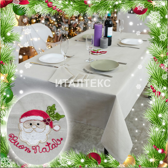 Новогодняя скатерть с салфетками 150х250 "MELANGIO" Артикул: Фестивити Дед Мороз